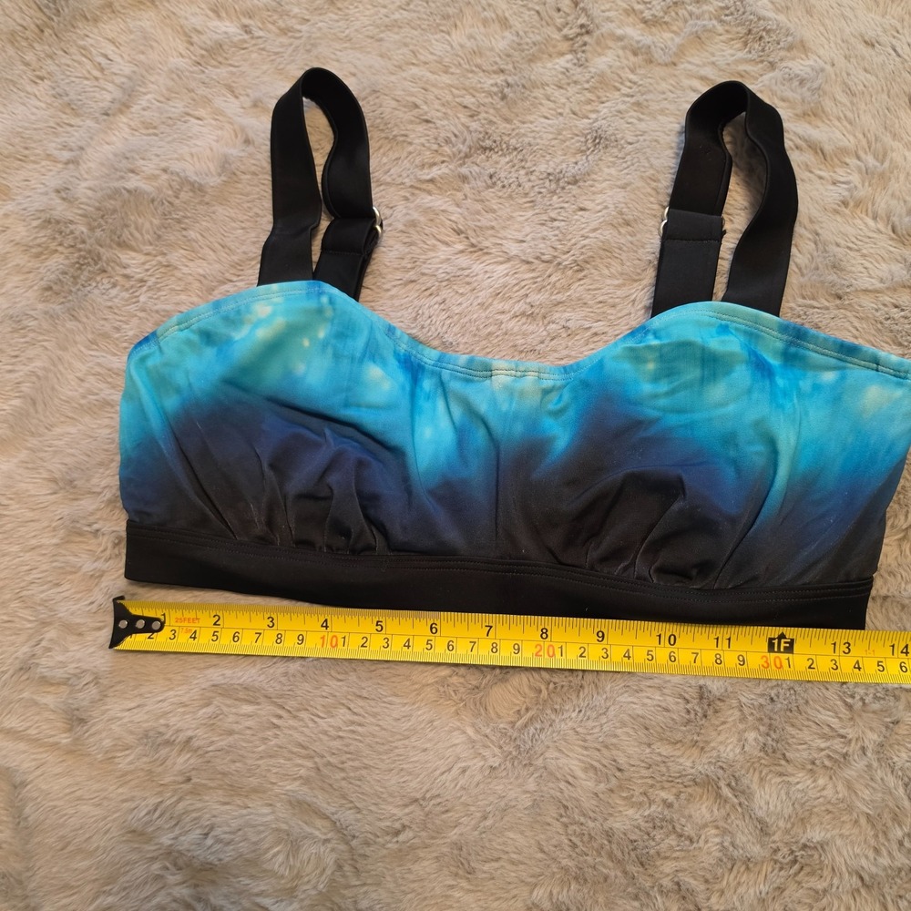 Athleta Tie Dye Ombre Blue Black Sports Bra Bikini Top 34 D/DD - Picture 2 of 6